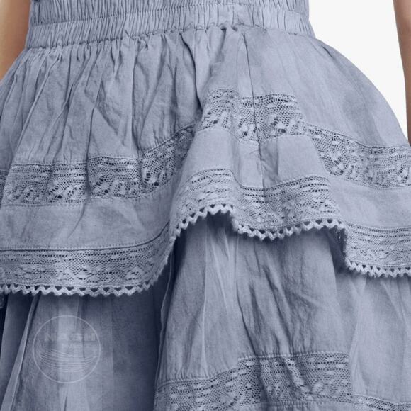 LoveShackFancy XS Blue Tiered Lace Mini Skirt | Cotton, Elastic Waist, Sold Out - Picture 4 of 13